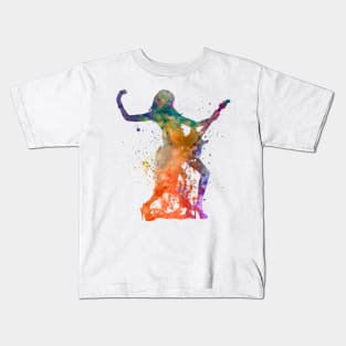 woman playing electric guitar player in watercolor Kids T-Shirt